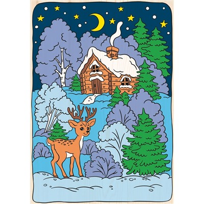 Доска с рисунком для выжигания и росписи «Зимний лес»