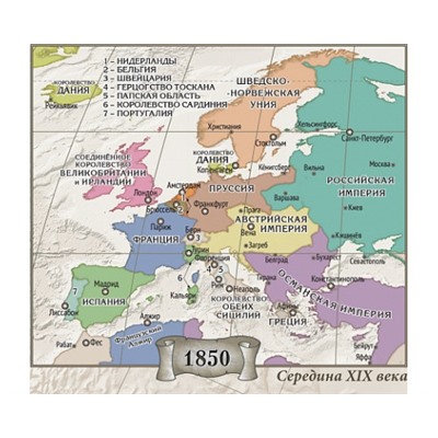 Настольная двухсторонняя карта: мир и Европа в ретро стиле 58х41см.