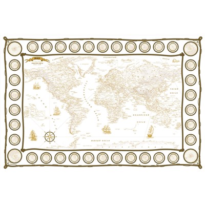 Скатерть с картой мира (белая с золотом)