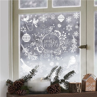 Виниловые наклейки на окна «Зимний венок», многоразовые, 70 × 25 см