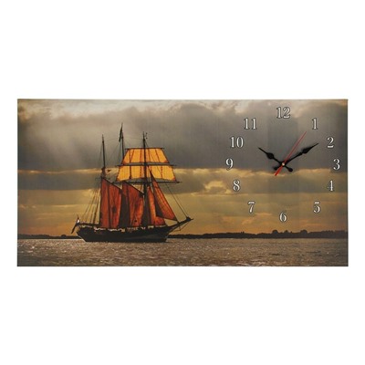Часы настенные, на холсте, серия: Море, "Парусник", 40х76  см, микс