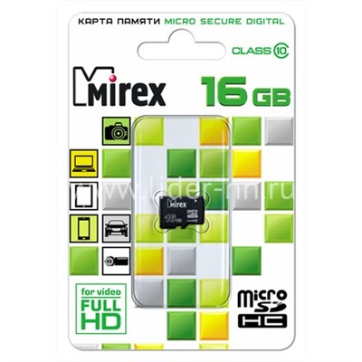 Карта памяти MicroSD 16GB MIREX К10 (без адаптера)