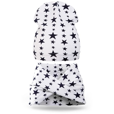 Комплект шапка и шарф хомут трикотаж звезда белый