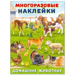 Наклейки Познавательные многораз.  Домашние животные 2 цв.стр. +2л. накл. 29*22см  25922