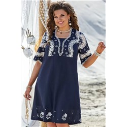 Короткое синее платье с кружевом 18763