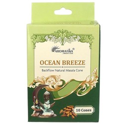 OCEAN BREEZE Backflow Natural Masala Cone, Aromatika (ОКЕАНСКИЙ БРИЗ стелющийся дым, Ароматика), 10 конусов.