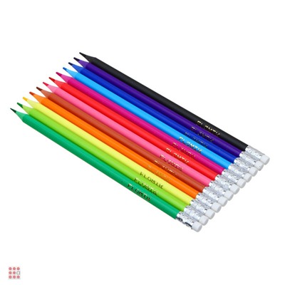 Набор цветных пластиковых стираемых карандашей, ластик, прокрашенный трехгр. корпус, 12 цв.