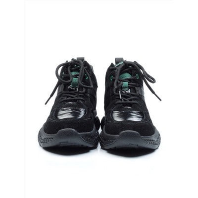 CSJ33-1 BLACK/GREEN Ботинки спортивные демисезонные женские (натуральная замша, байка) размер 36