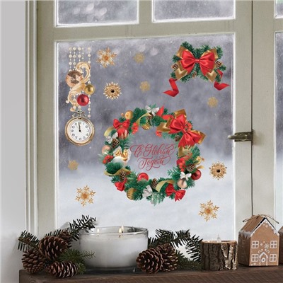 Виниловые наклейки на окна «Новогодний венок», многоразовые, 70 × 25 см