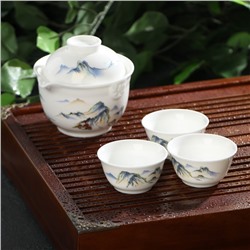 Набор чайный керамический «Восточная мудрость», 4 предмета: 3 пиалы 40 мл, гайвань 240 мл, цвет белый