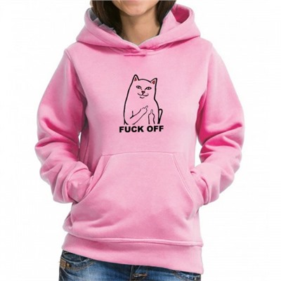 Толстовка кенгуру женская с надписью "Fuck Off" (Cat)