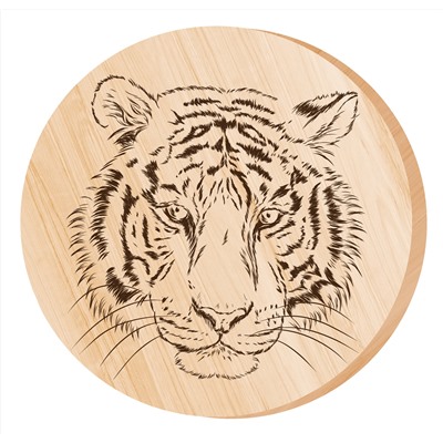 Дощечка с рисунком для выжигания «Тигр» (круг 185 мм, конверт А4)