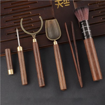 Набор инструментов для чайной церемонии: кисть, ухват, щипцы, нож, мерная лопатка
