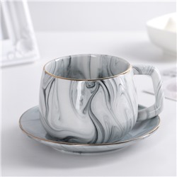 Чайная пара керамическая «Мрамор», 2 предмета: чашка 250 мл, блюдце d=13,5 см, цвет серый