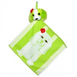 Полотенце с головой собаки, кухонное, махровое "Собачка с розочкой", цвет зеленый