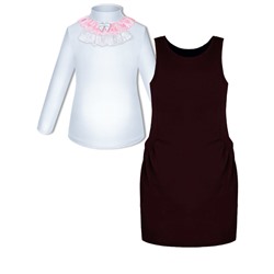 Школьный комплект для девочки с бордовым сарафаном и белой блузкой 82811-78925