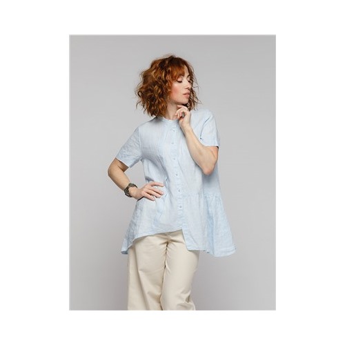 Блуза, 100% лен, цвет светло-голубой, размер 48/50