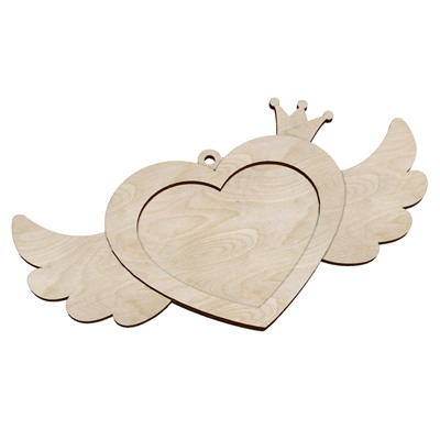 елочная игрушка-рамка сердечко с крыльями и короной