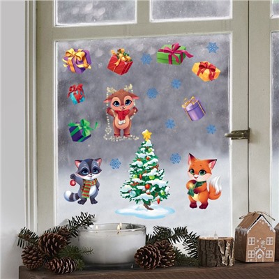 Виниловые наклейки на окна «Новогодний праздник», многоразовые, 70 × 25 см