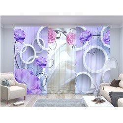 Комплект: Фиолетовые цветы с кружками + Белый шелк с розами