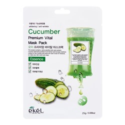 EKEL Маска тканевая д/лица  с экстр.огурца Антивозр.  Cucumber Premium Vital Mask Pack 25мл
