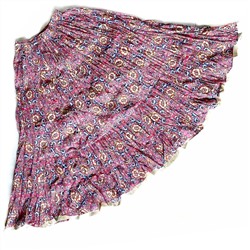 Расклешенная юбка индийская этническая, РОЗОВАЯ С ПЕЧАТНЫМ ПРИНТОМ, на резинке (без подкладки, размер FS, хлопок 100%), 1 шт.
