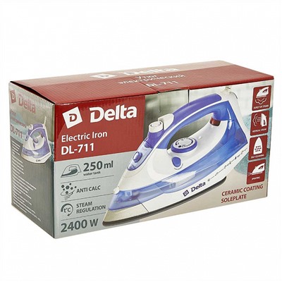 Утюг электрический 2400 Вт DELTA DL-711 белый с фиолетовым