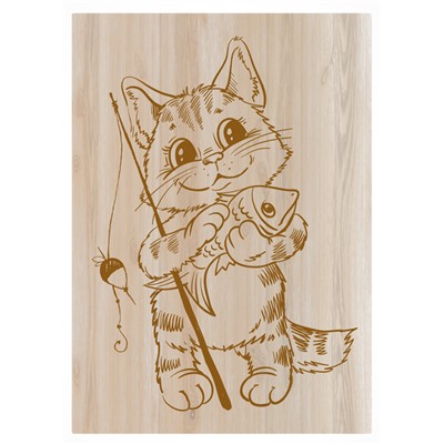 Доски с рисунком для выжигания по дереву «Утенок и кот-рыболов» (2 штуки)