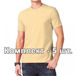 Комплект, 5 однотонных классических футболки, цвет бежевый