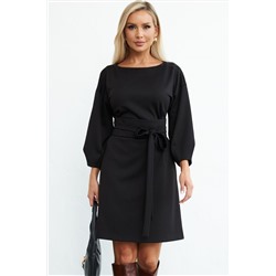 Короткое чёрное трикотажное платье с поясом