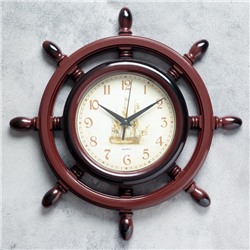 Часы настенные, серия: Море, "Штурвал", коричневая патина, d=35 см,