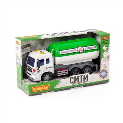 322840 Полесье "Сити", автомобиль с цистерной инерционный (со светом и звуком) (зелёный) (в коробке)