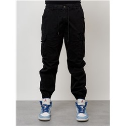 Джинсы карго мужские с накладными карманами черного цвета 2427Ch