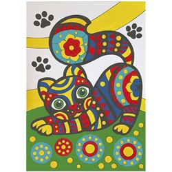 Раскраска для детей «Киса» с кисточкой и красками