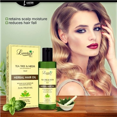 TEA TREE & NEEM Herbal Hair Oil, Luster (ЧАЙНОЕ ДЕРЕВО И НИМ травяное масло для волос с экстрактом базилика, Ластер), 110 мл.