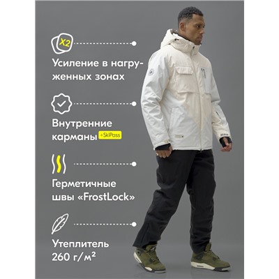 Горнолыжный костюм мужской зимний белого цвета 392Bl