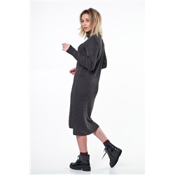 Платье теплое миди с высоким горлом темно-серый меланж