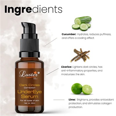 DARK CIRCLES CORRECTION Under Eye Serum, Luster (Сыворотка против ТЁМНЫХ КРУГОВ вокруг глаз, Ластер), 30 мл.