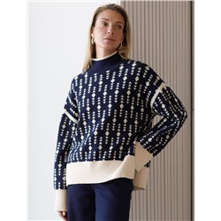 Свитер с боковыми разрезами жаккардовой вязки с кашемиром