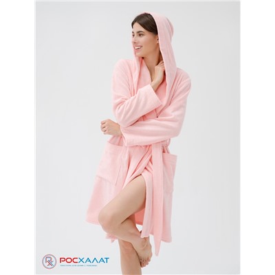 Махровый женский укороченный халат с капюшоном Розовый МЗ-01 (7)