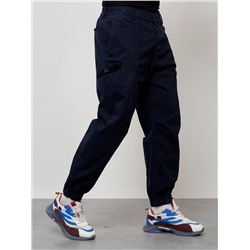 Джинсы карго мужские с накладными карманами темно-синего цвета 2419TS