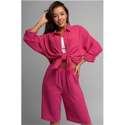 Женский летний костюм оверсайз из ткани-жатка Happyfox