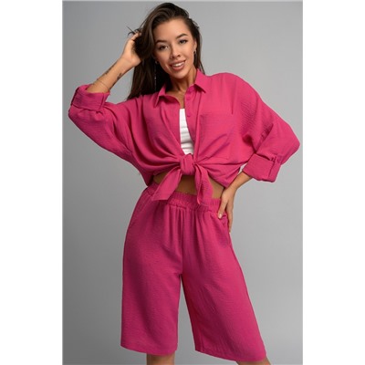 Женский летний костюм оверсайз из ткани-жатка Happyfox