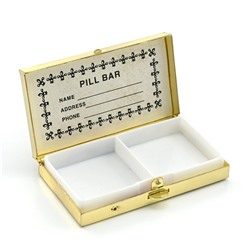 Карманная таблетница на 2 отсека с накладкой из тигрового глаза, золотистая.