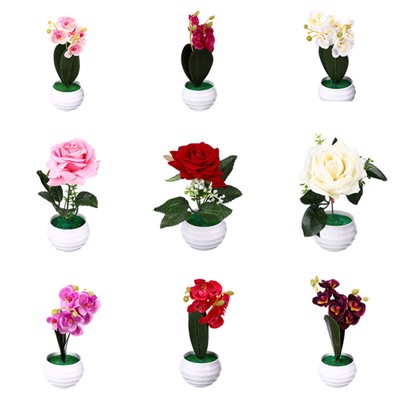 LADECOR Цветы в горшке, керамика, пластик, 7х7х17,2см, 9 цветов, 2 вида