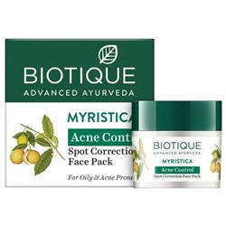 MYRISTICA Acne Control, Spot Correction Face Pack, Biotique (МУСКАТНИК Маска для лица против акне, для жирной и склонной к акне кожи, Биотик), 20 г.