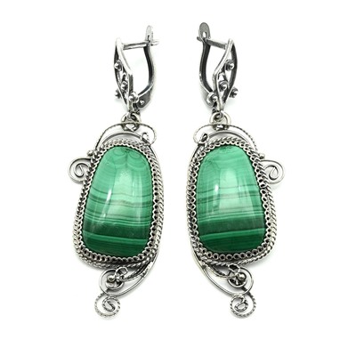Серьги малахит 19*45мм.