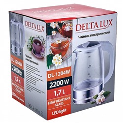 Чайник электрический 2200 Вт, 1,7 л DELTA LUX DL-1204W белый