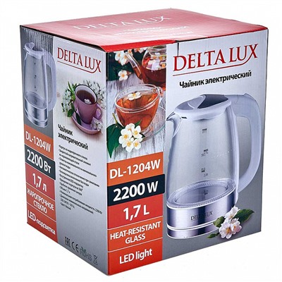 Чайник электрический 2200 Вт, 1,7 л DELTA LUX DL-1204W белый