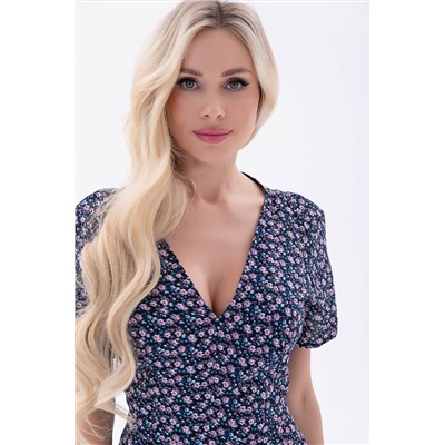 Платье "Римские каникулы" (темно-синее/цветы) П5991